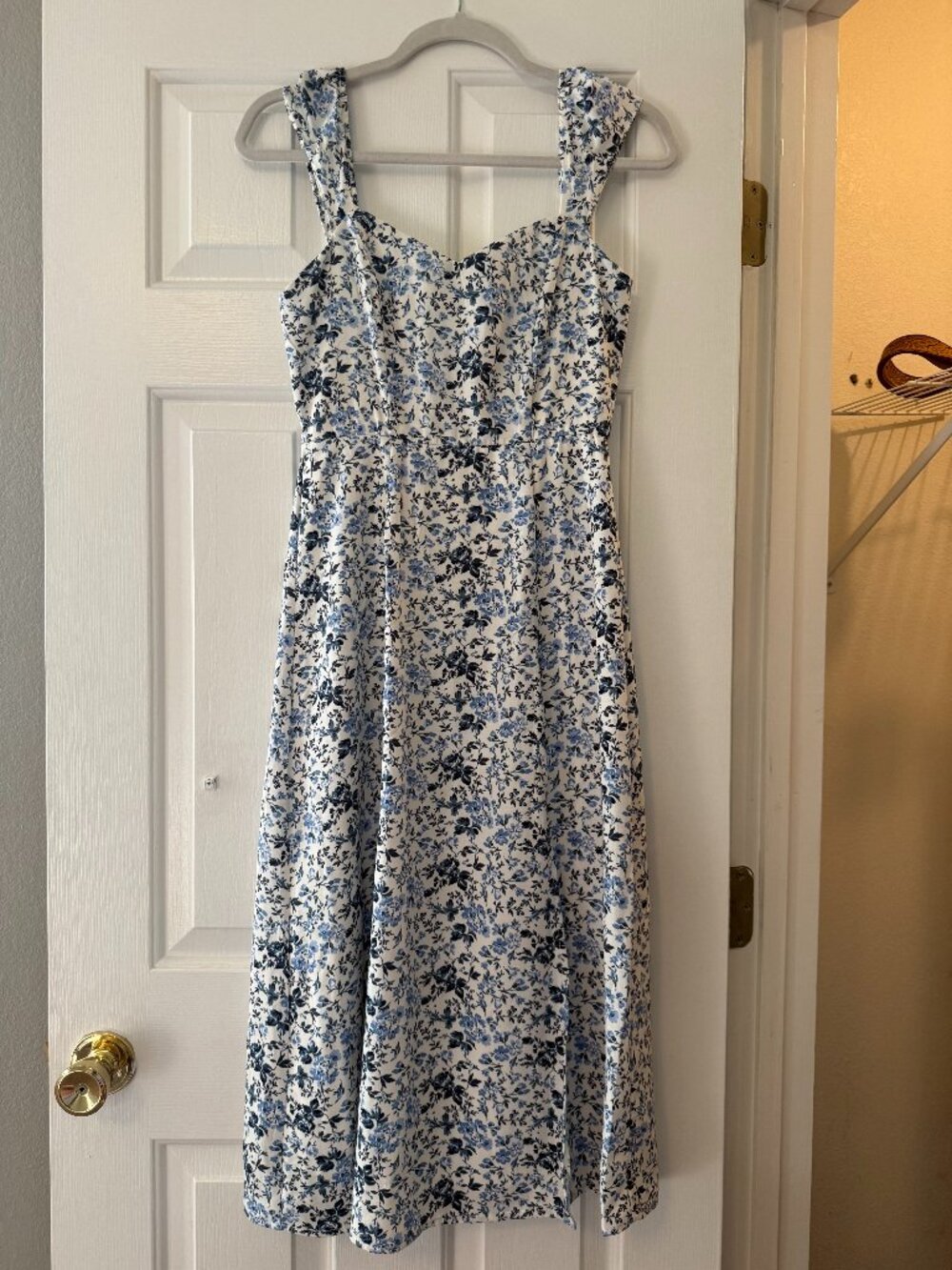Blue & White Floral Midi Dress
